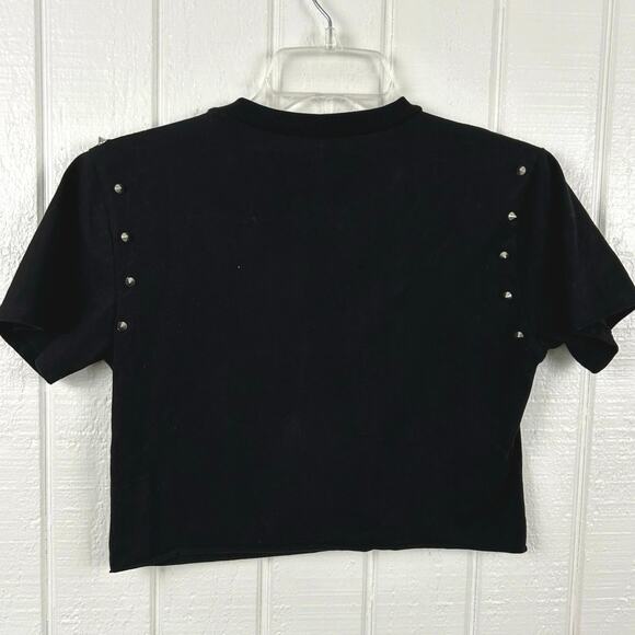 💘Sold 💘not for sale💘ASOS Women Short Sleeve Studded Cropped Baby T-shirt Top Got - Picture 4 of 6